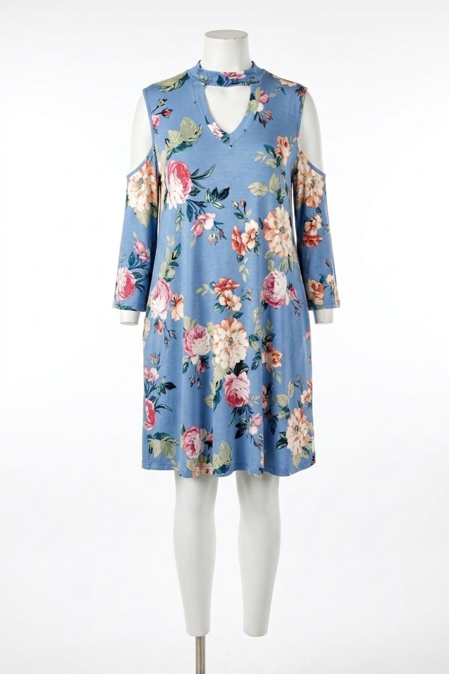 NEW ODDI floral vibes choker swing dress -plus in denim